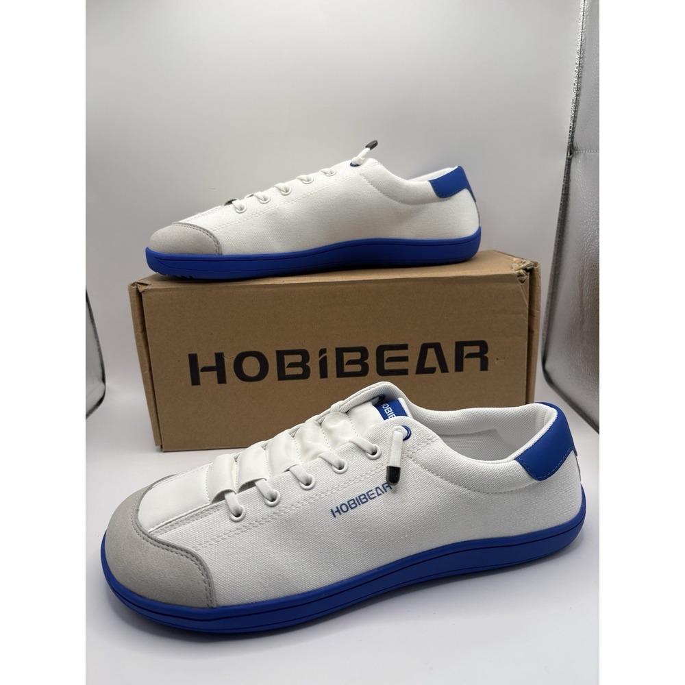 NEW HOBIBEAR Shoes EU 44 Men's 10 Women's 12 White Blue Canvas Sneakers Barefoot